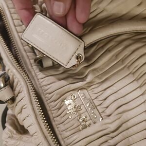 Coach Cream Shoulder Bag with Pleated Texture and Gold Hardware